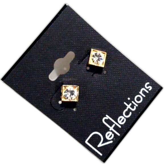 Elegant Gold tone Square Sparkling Crystal Stud Earrings Stylish Womne's Jewelry - Picture 1 of 8